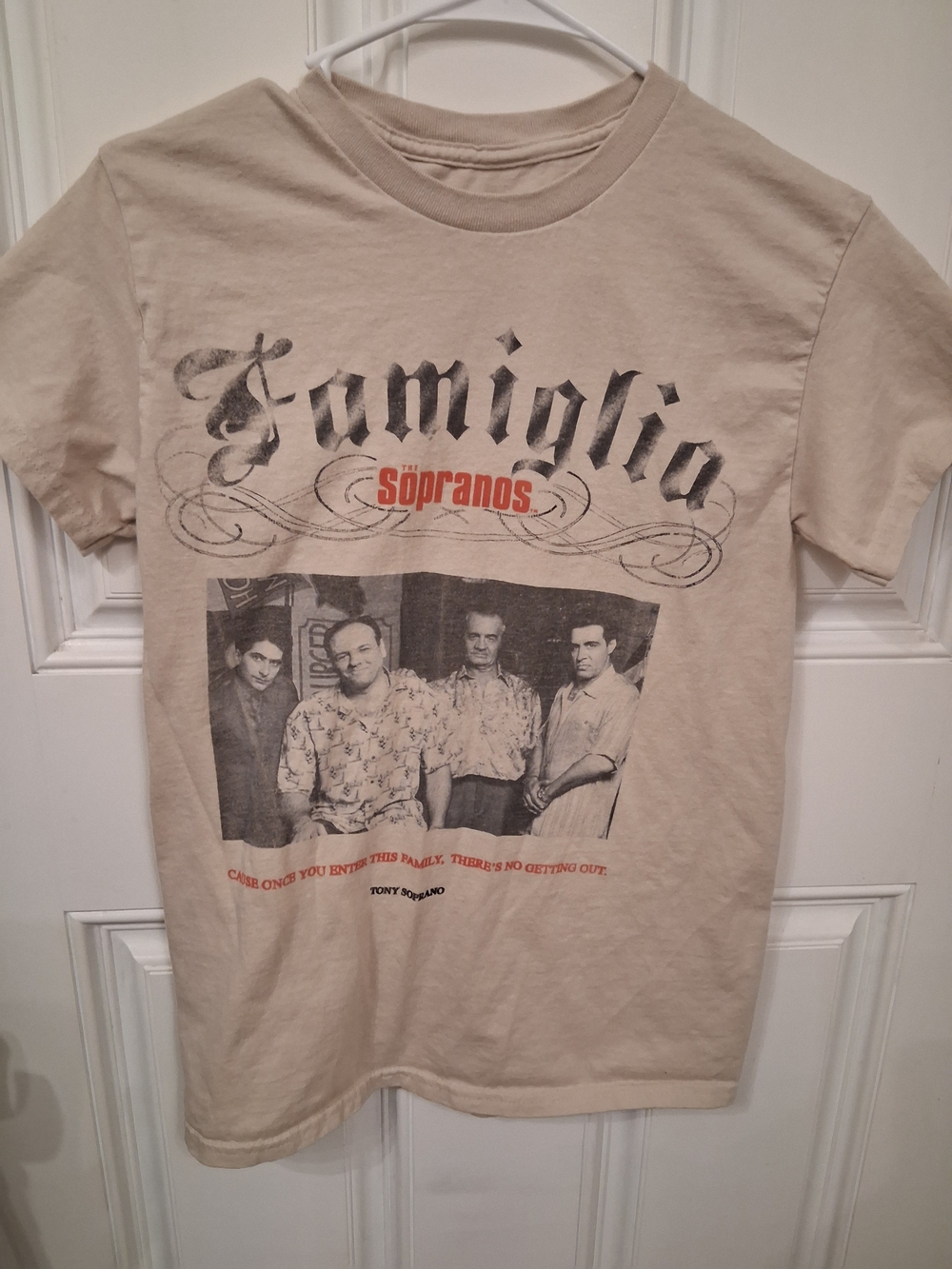 Soprano Beige 'Famiglia' Graphic Tee with Black Print